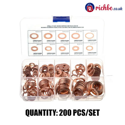 📀100/200 PCS Copper Flat Washer Assortment Kit - 200 PCS/Set / 1 SET - Tools & Gadgets