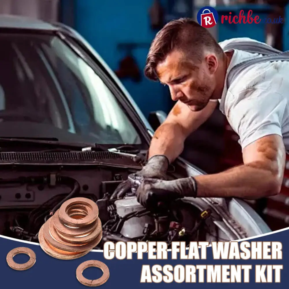 📀100/200 PCS Copper Flat Washer Assortment Kit - Tools & Gadgets