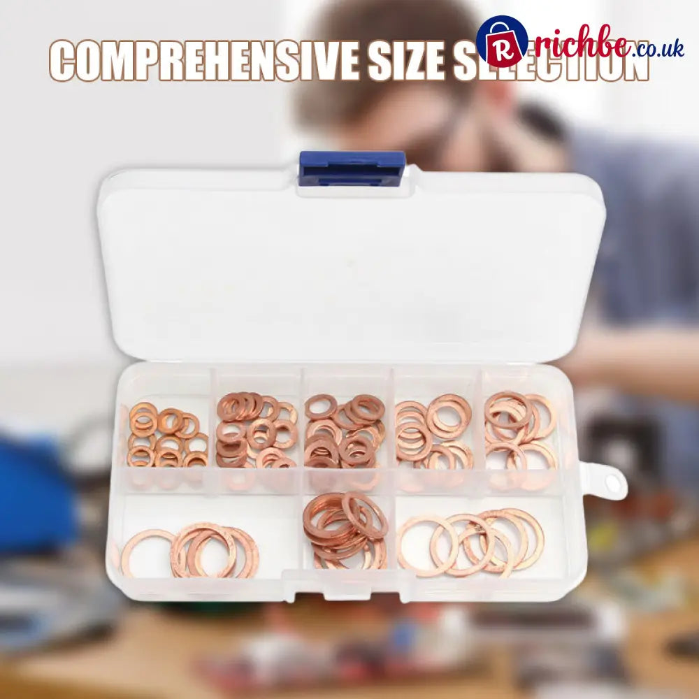 📀100/200 PCS Copper Flat Washer Assortment Kit - Tools & Gadgets