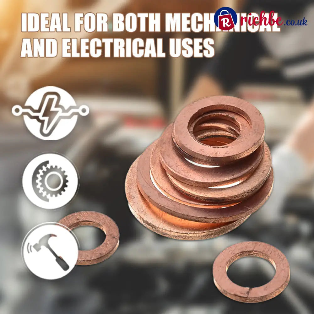 📀100/200 PCS Copper Flat Washer Assortment Kit - Tools & Gadgets