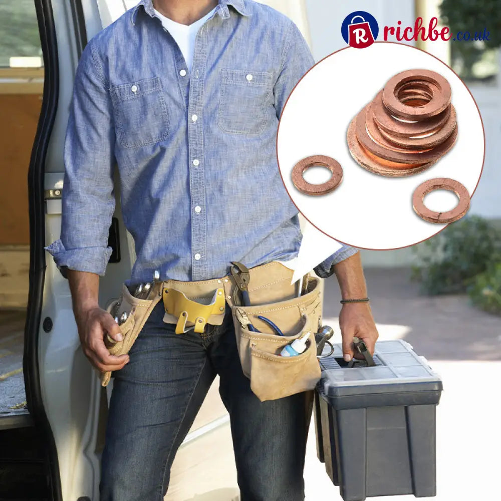 📀100/200 PCS Copper Flat Washer Assortment Kit - Tools & Gadgets