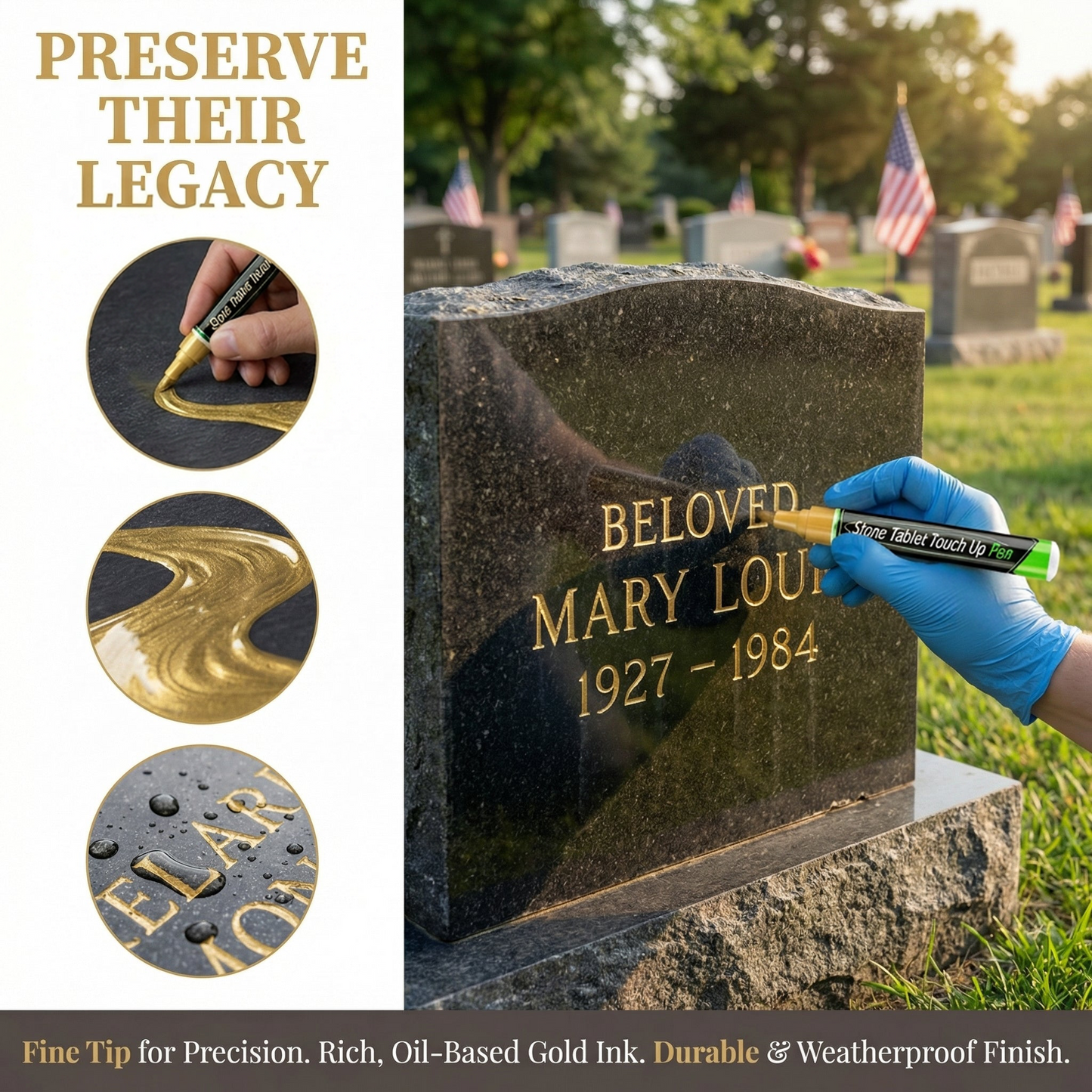 🐦Golden Tombstone Marker Pen for Restoring Faded Grave Inscriptions（2 PCS）