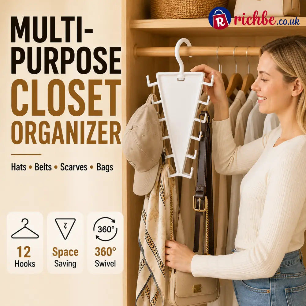 ✨ 12-Hook V-Shaped Closet Organizer – Save Space & Keep Accessories Tidy - Housewares & Kitchen
