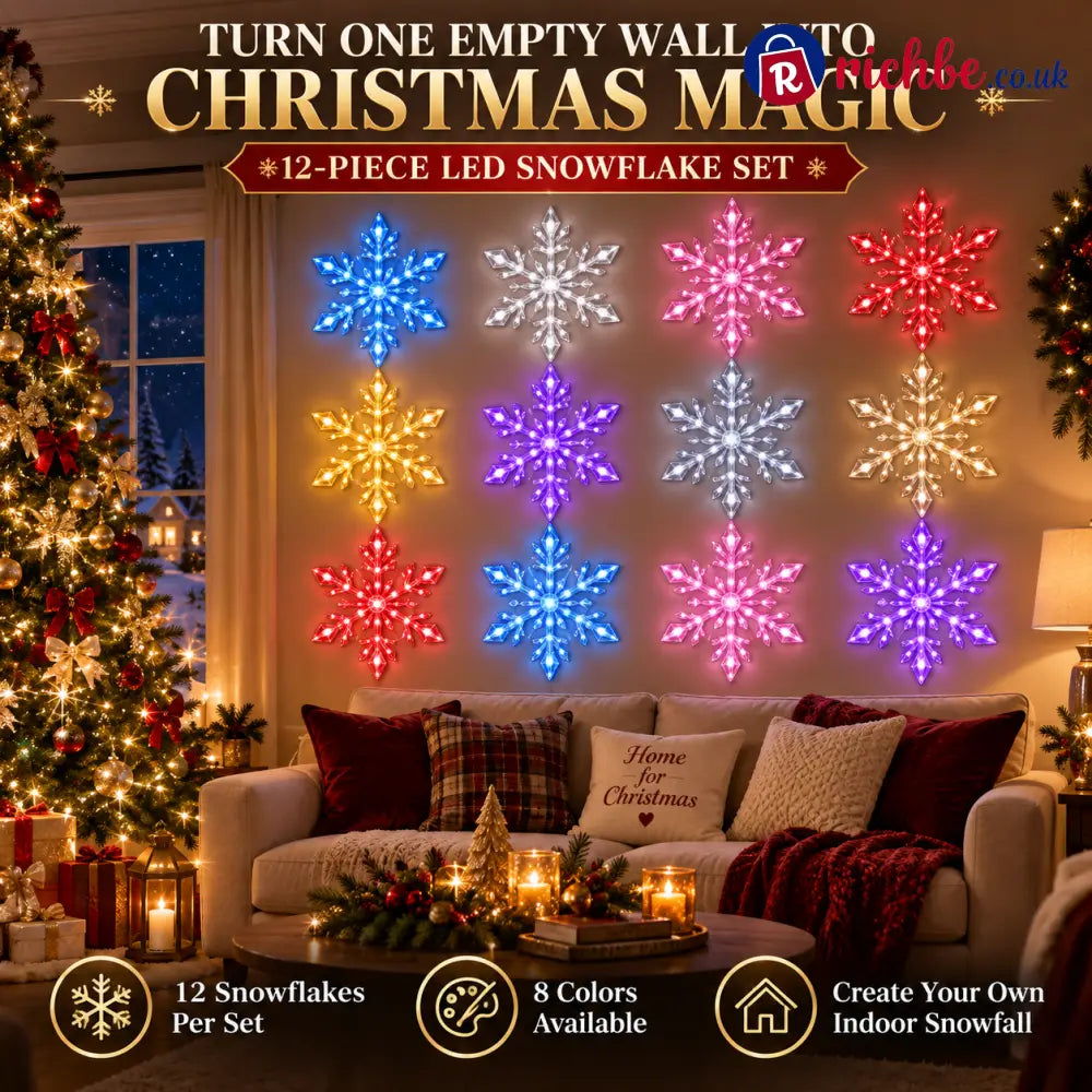 ❄️ 12-Piece LED Snowflake Wall Light Set – Remote-Controlled Christmas Winter Decor