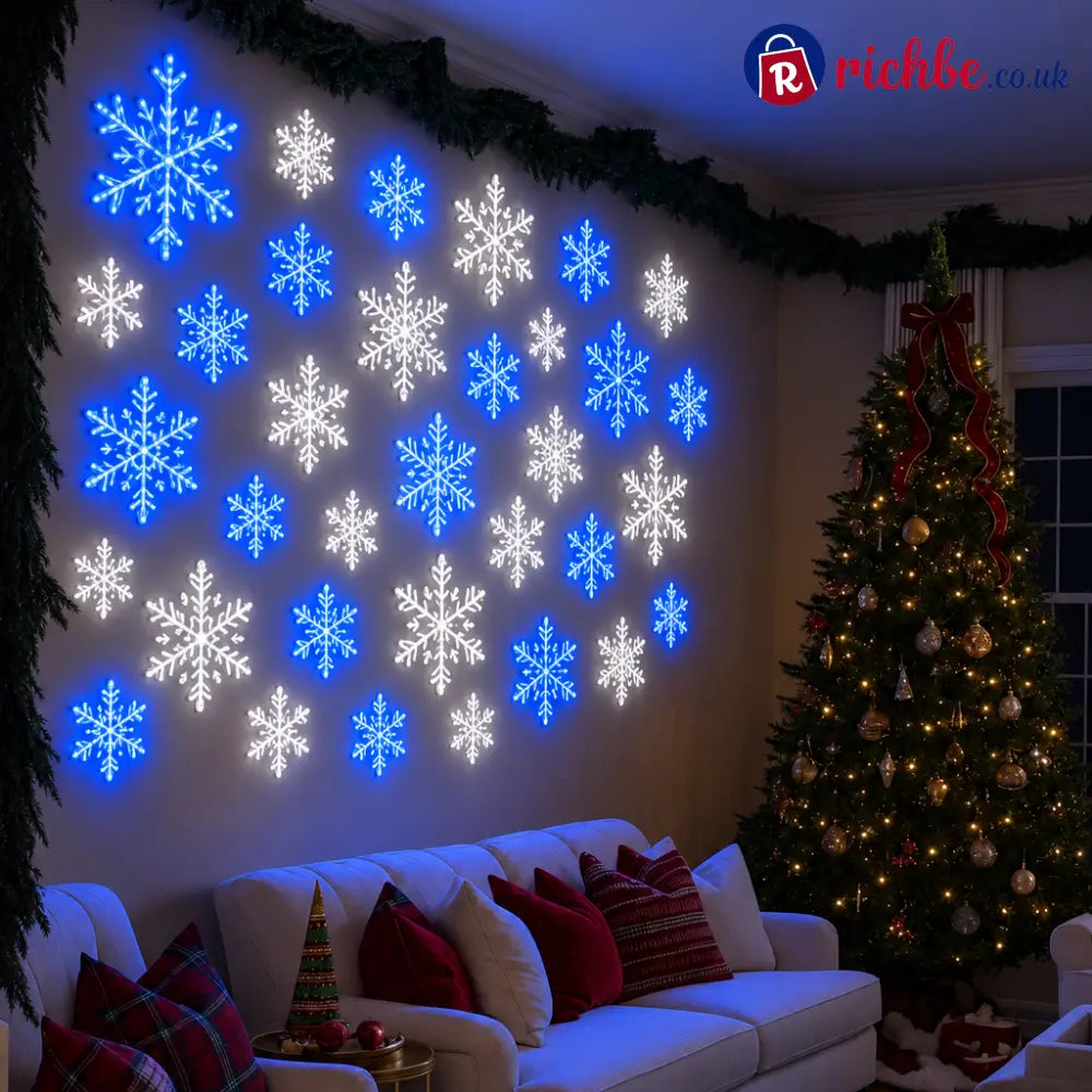 ❄️ 12-Piece LED Snowflake Wall Light Set – Remote-Controlled Christmas Winter Decor