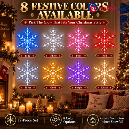 ❄️ 12-Piece LED Snowflake Wall Light Set – Remote-Controlled Christmas Winter Decor