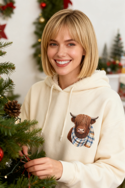 💖LAST DAY SALE 49% OFF!!🎁Cute Highland Cow Cozy Fleece-Lined Hooded Sweatshirt🦬