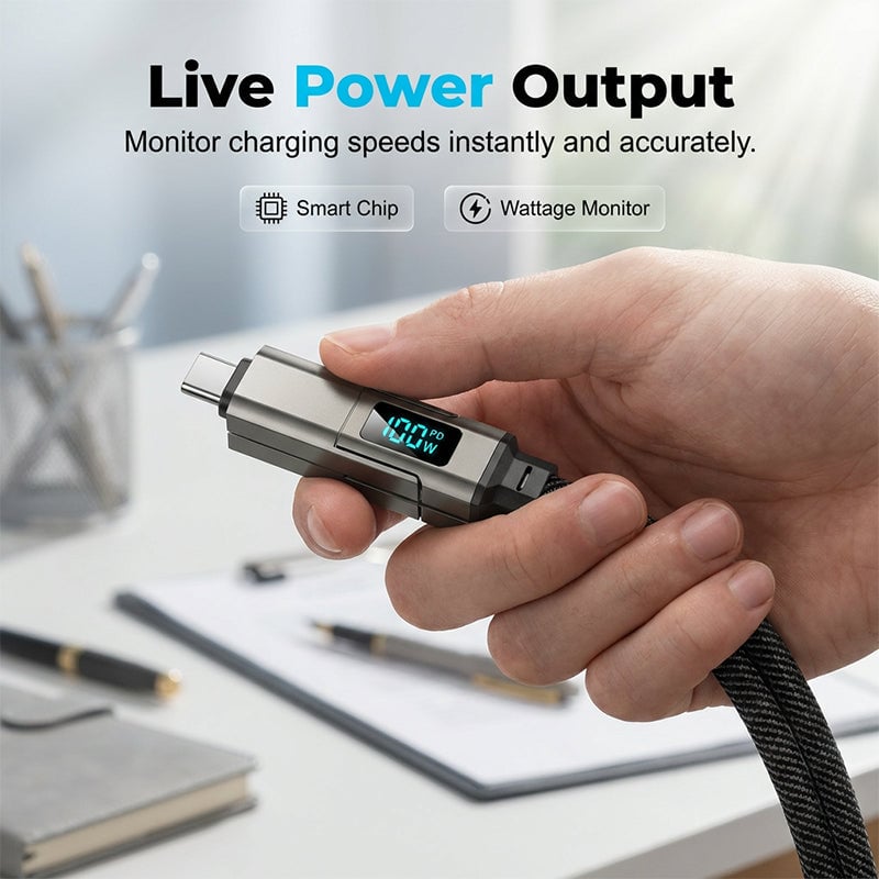🔥Limited Time SALE 40% OFF🔥4-in-1 Digital Display Keychain Charging Cable