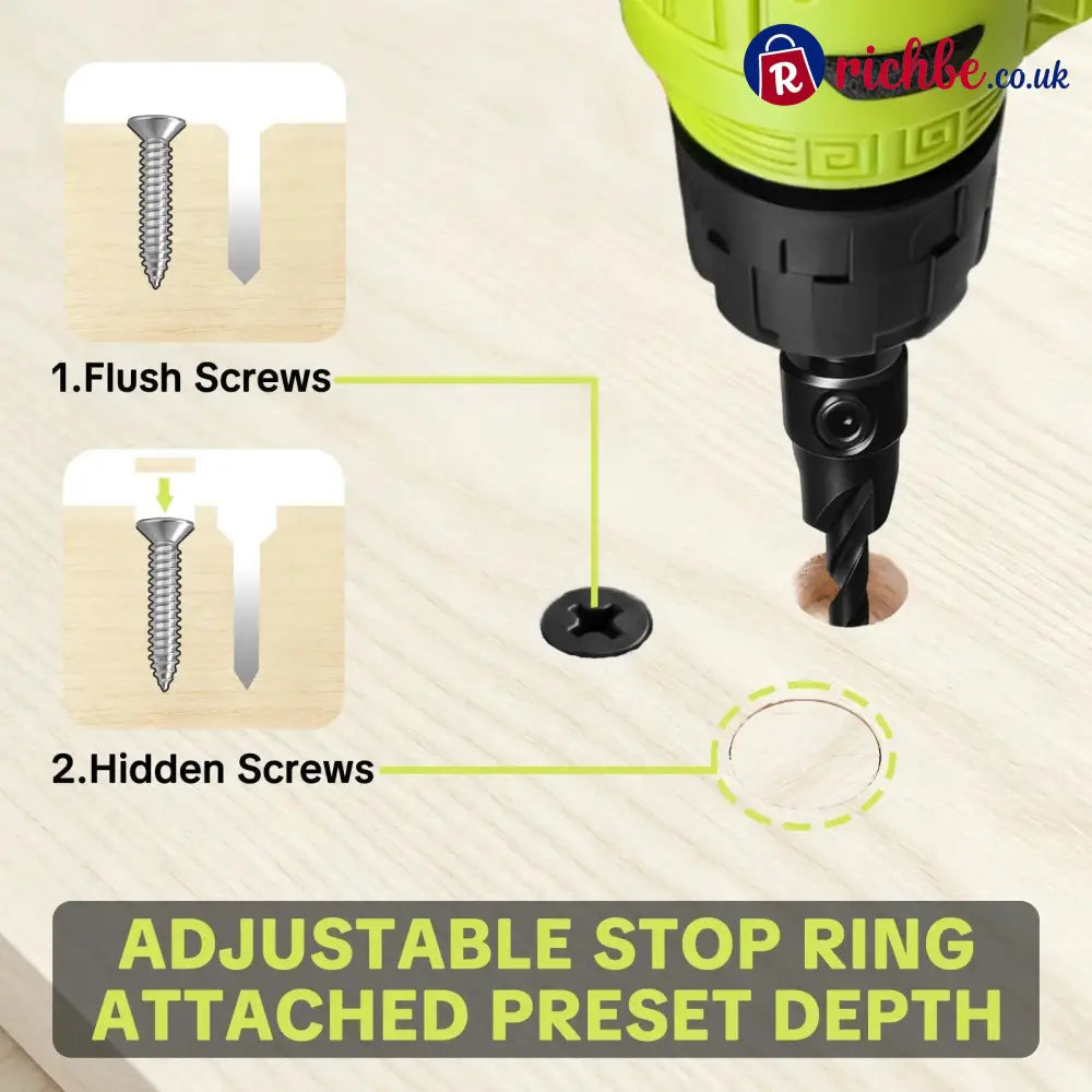 🛠️✨15-Piece Countersink Drill Bit Set – 1/4’ Hex Shank Depth Stop & Quick-Change Design - All Collections