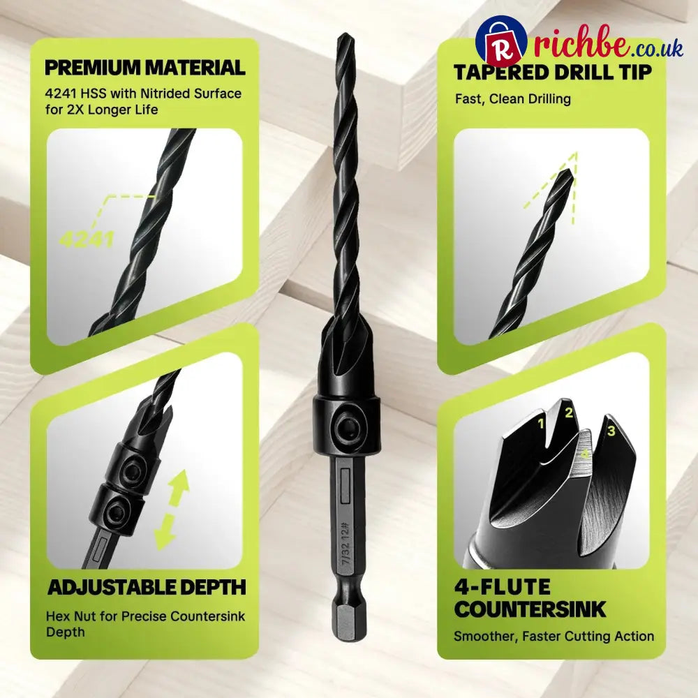 🛠️✨15-Piece Countersink Drill Bit Set – 1/4’ Hex Shank Depth Stop & Quick-Change Design - All Collections