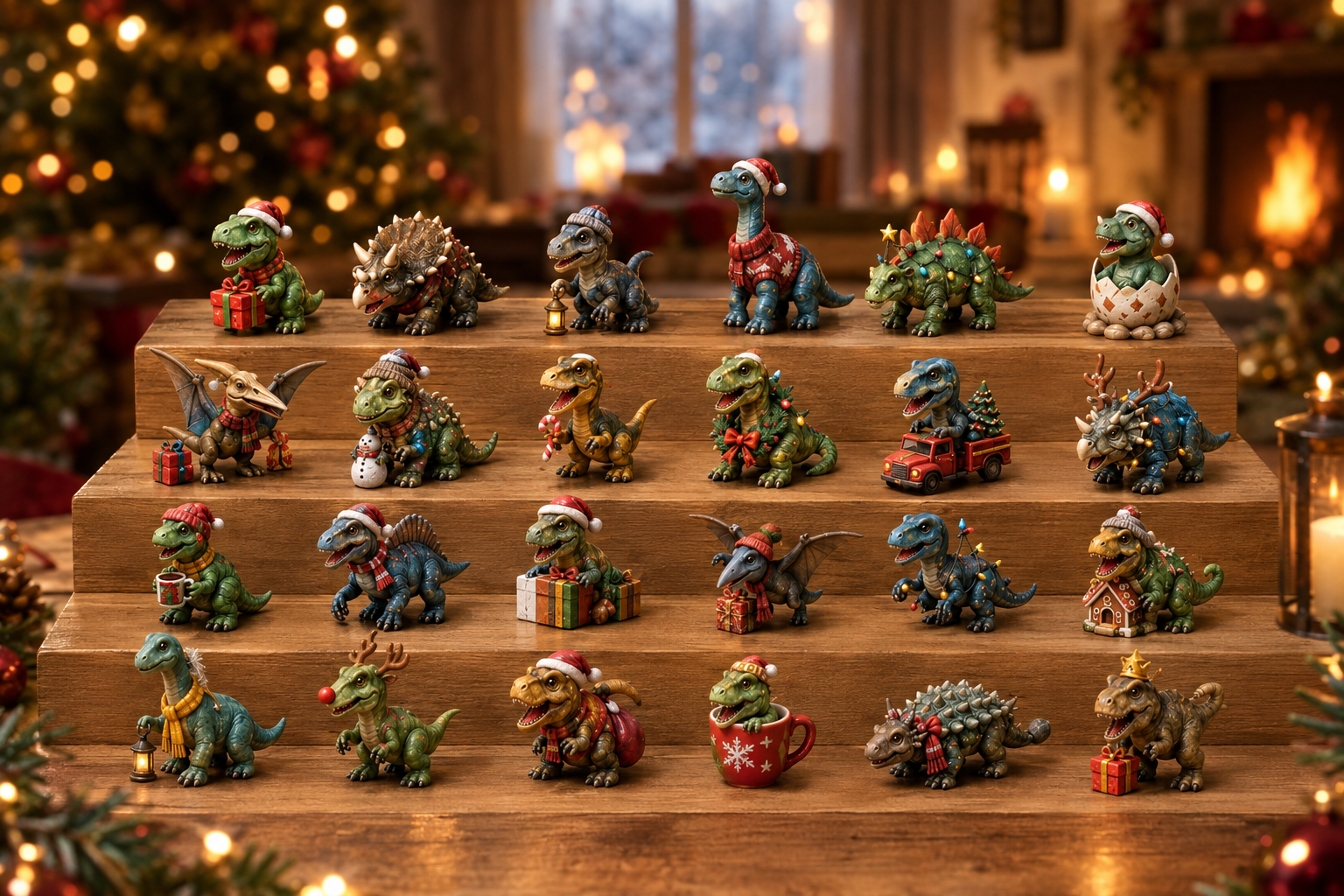 24 Christmas dinosaur figurine collection