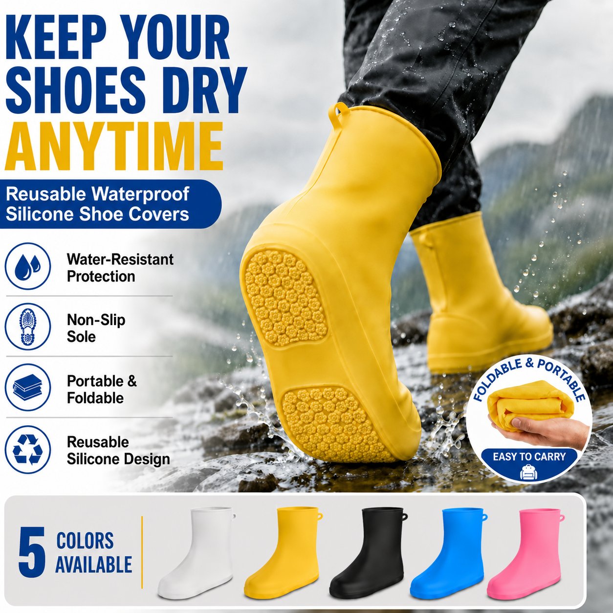 🌧️ Heavy-Duty Non-Slip Reusable Waterproof Shoe Covers – Keep Shoes Clean & Dry
