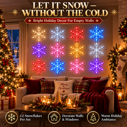 ❄️ 12-Piece LED Snowflake Wall Light Set – Remote-Controlled Christmas Winter Decor