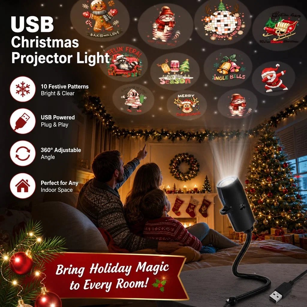 🔥 Christmas Best-Seller! Plug & Play HD Christmas Projector – 6/10 Festive Scenes | 50% OFF 🎄🎅