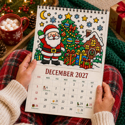 🔥🎨Color The Year 2027: Trace-By-Groove Creative Calendar📅| Seasonal Guided Coloring Wall Calendar With Markers
