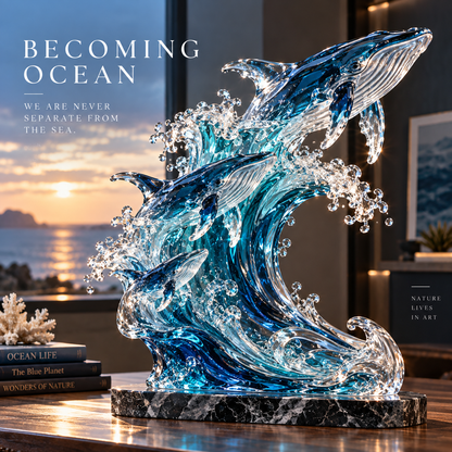 🐋 Becoming Ocean – Three Whales Rising from the Wave Sculpture