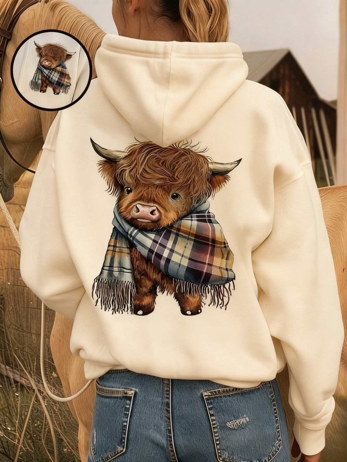 💖LAST DAY SALE 49% OFF!!🎁Cute Highland Cow Cozy Fleece-Lined Hooded Sweatshirt🦬