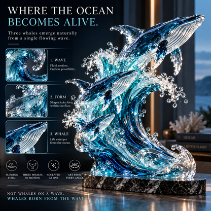 🐋 Becoming Ocean – Three Whales Rising from the Wave Sculpture
