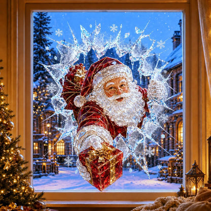 🔥Limited time 50% OFF -✨🎄Crystal Christmas Break-In Window Decal — 3D Shattered-Glass Holiday Window Decoration