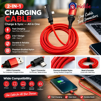 📱 2-in-1 Fast Charging Cable with Phone Stand – Charge & Watch Hands-Free ⚡ - 1.5 meters orange - Hot Sale