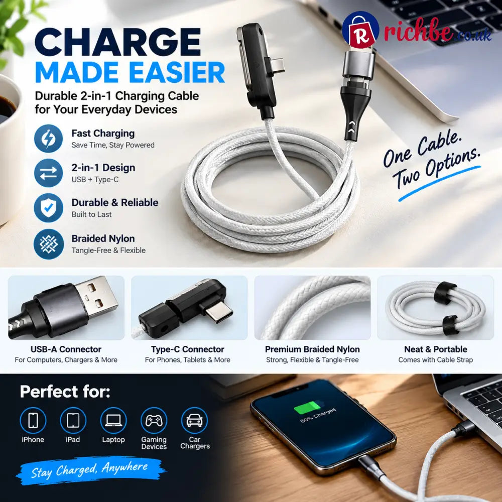 📱 2-in-1 Fast Charging Cable with Phone Stand – Charge & Watch Hands-Free ⚡ - 1.5 meters silvery white - Hot Sale