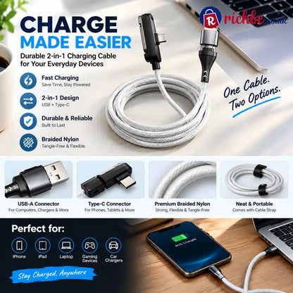 📱 2-in-1 Fast Charging Cable with Phone Stand – Charge & Watch Hands-Free ⚡ - 1.5 meters silvery white - Hot Sale