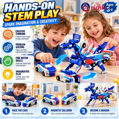 2-in-1 Magnetic Transforming Dragon Car Toy – Racing Car Set