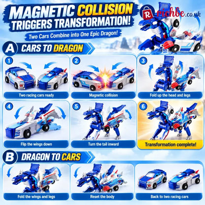 2-in-1 Magnetic Transforming Dragon Car Toy – Racing Car Set