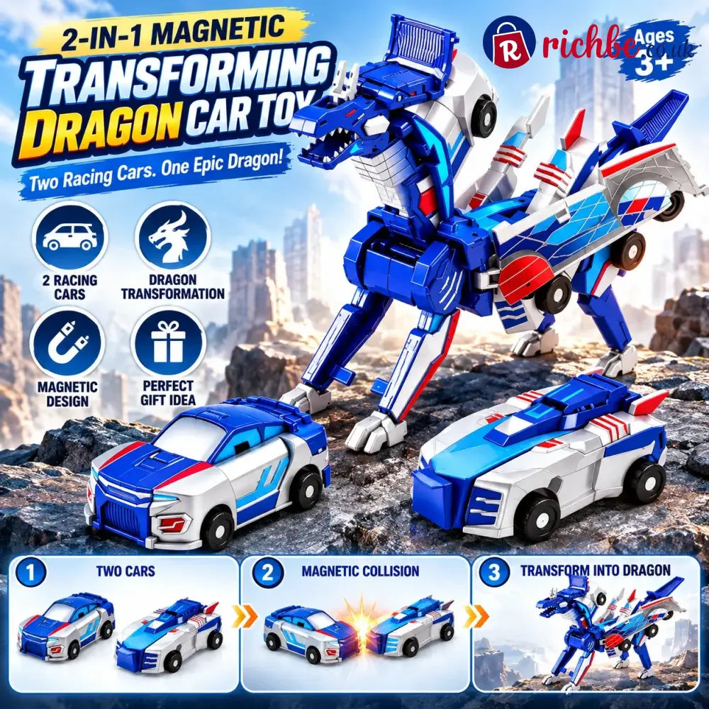 2-in-1 Magnetic Transforming Dragon Car Toy – Racing Car Set