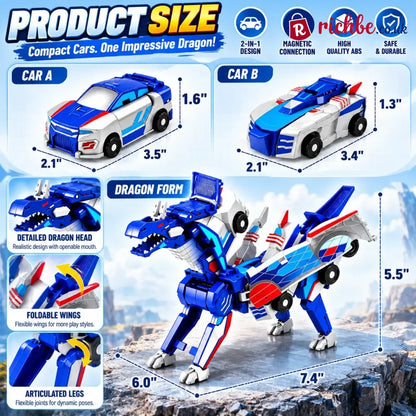 2-in-1 Magnetic Transforming Dragon Car Toy – Racing Car Set