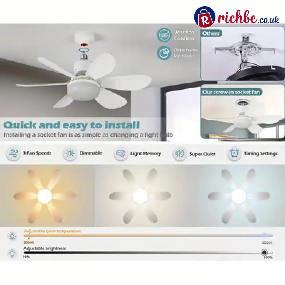 2-in-1 Portable Ceiling Fan & Light With Remote Control - Houseware & Kitchen