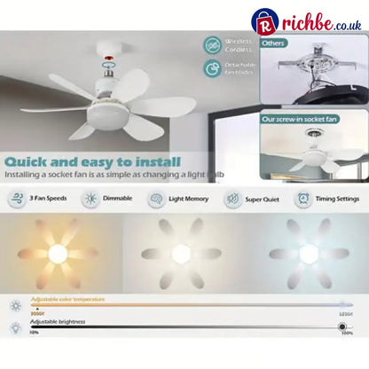 2-in-1 Portable Ceiling Fan & Light With Remote Control - Houseware & Kitchen