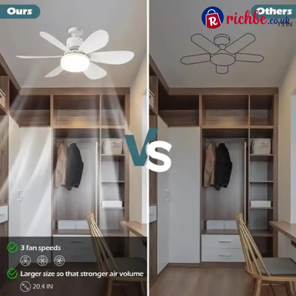 2-in-1 Portable Ceiling Fan & Light With Remote Control - Houseware & Kitchen