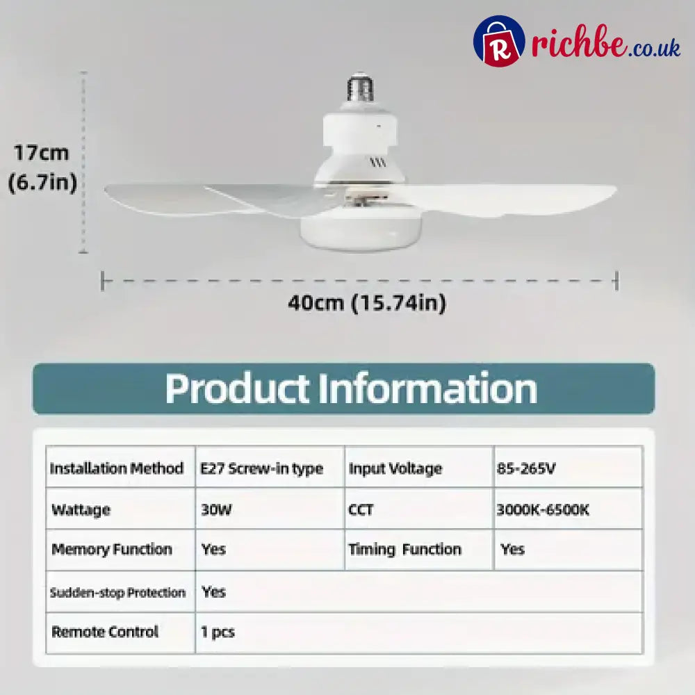 2-in-1 Portable Ceiling Fan & Light With Remote Control - Houseware & Kitchen