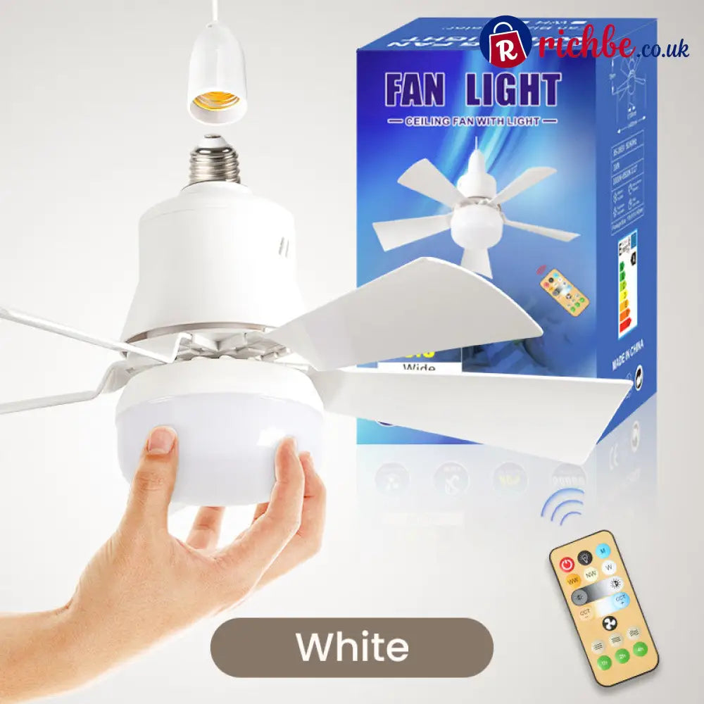 2-in-1 Portable Ceiling Fan & Light With Remote Control - White / With Remote Control - Houseware & Kitchen