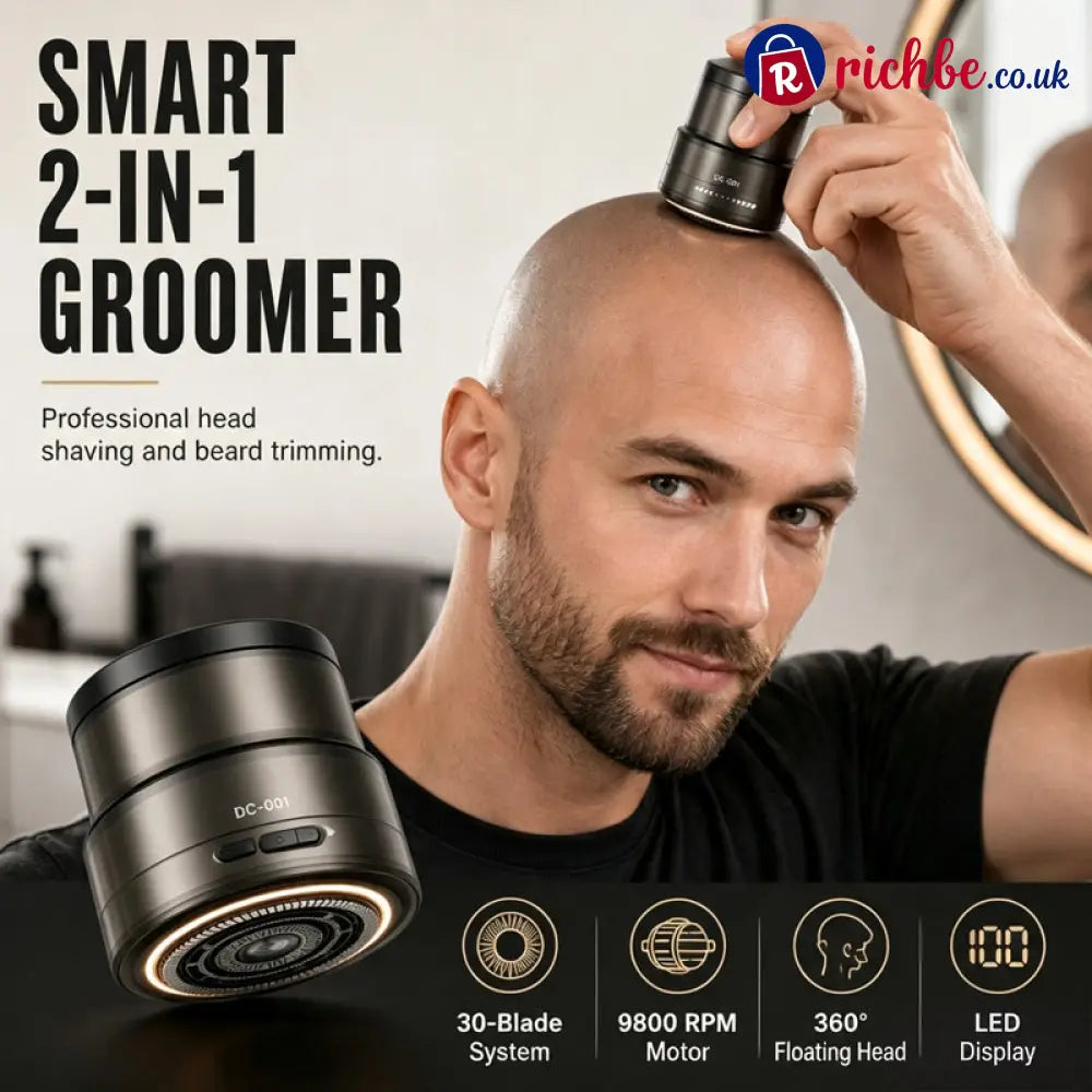 2-in-1 Smart Electric Bald Head Shaver and Beard Trimmer with Digital Display