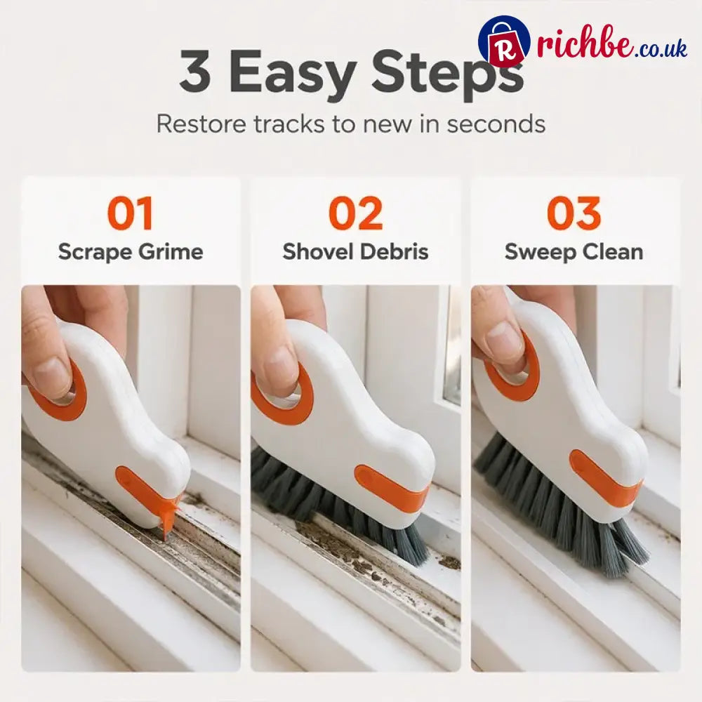 🧹 2-in-1 Window Groove Cleaning Brush with Built-in Scraper – Narrow Crevice Tool with Hard Bristles