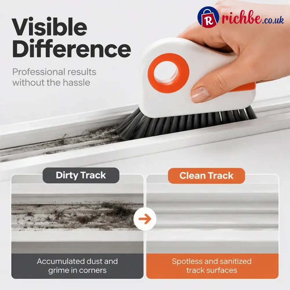 🧹 2-in-1 Window Groove Cleaning Brush with Built-in Scraper – Narrow Crevice Tool with Hard Bristles