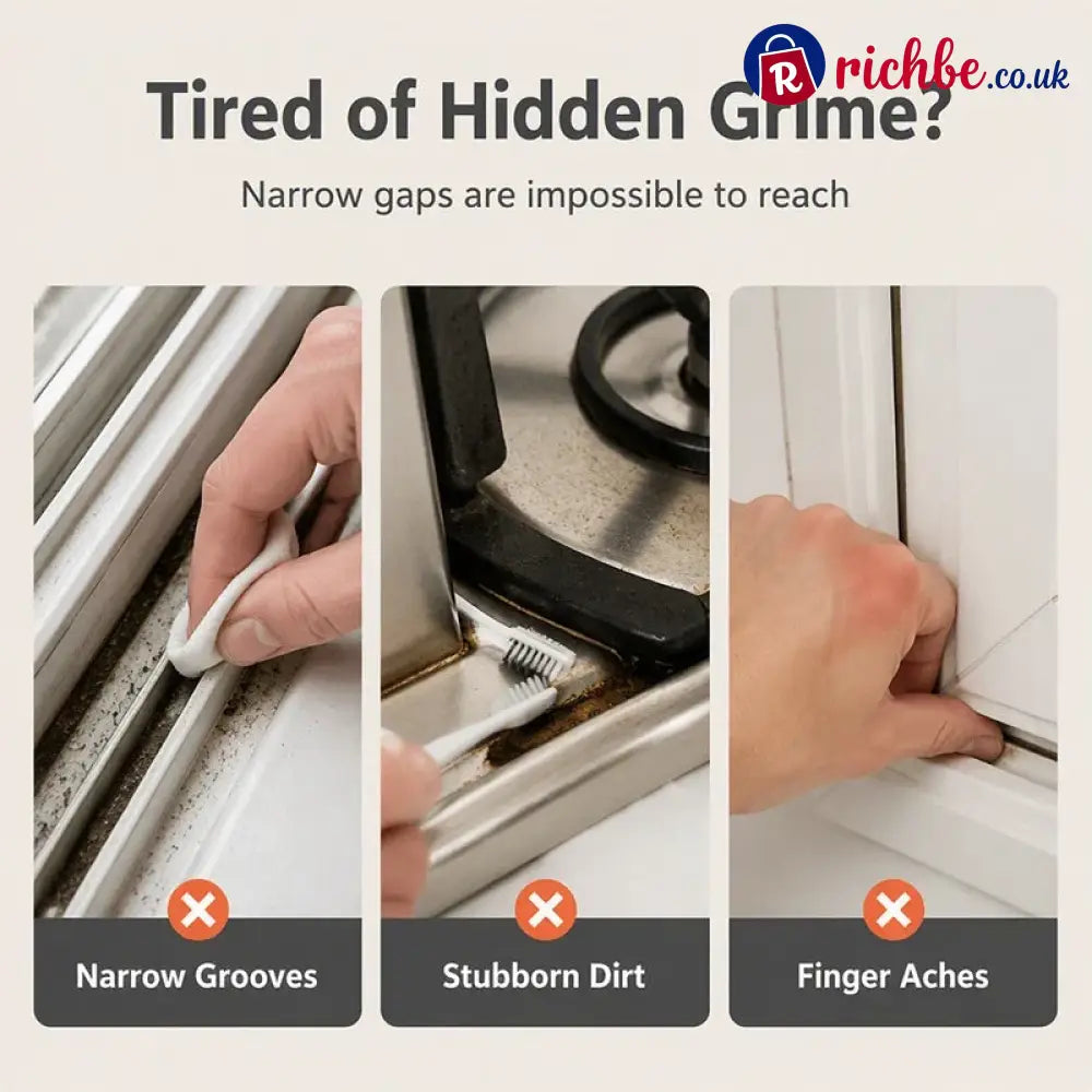 🧹 2-in-1 Window Groove Cleaning Brush with Built-in Scraper – Narrow Crevice Tool with Hard Bristles