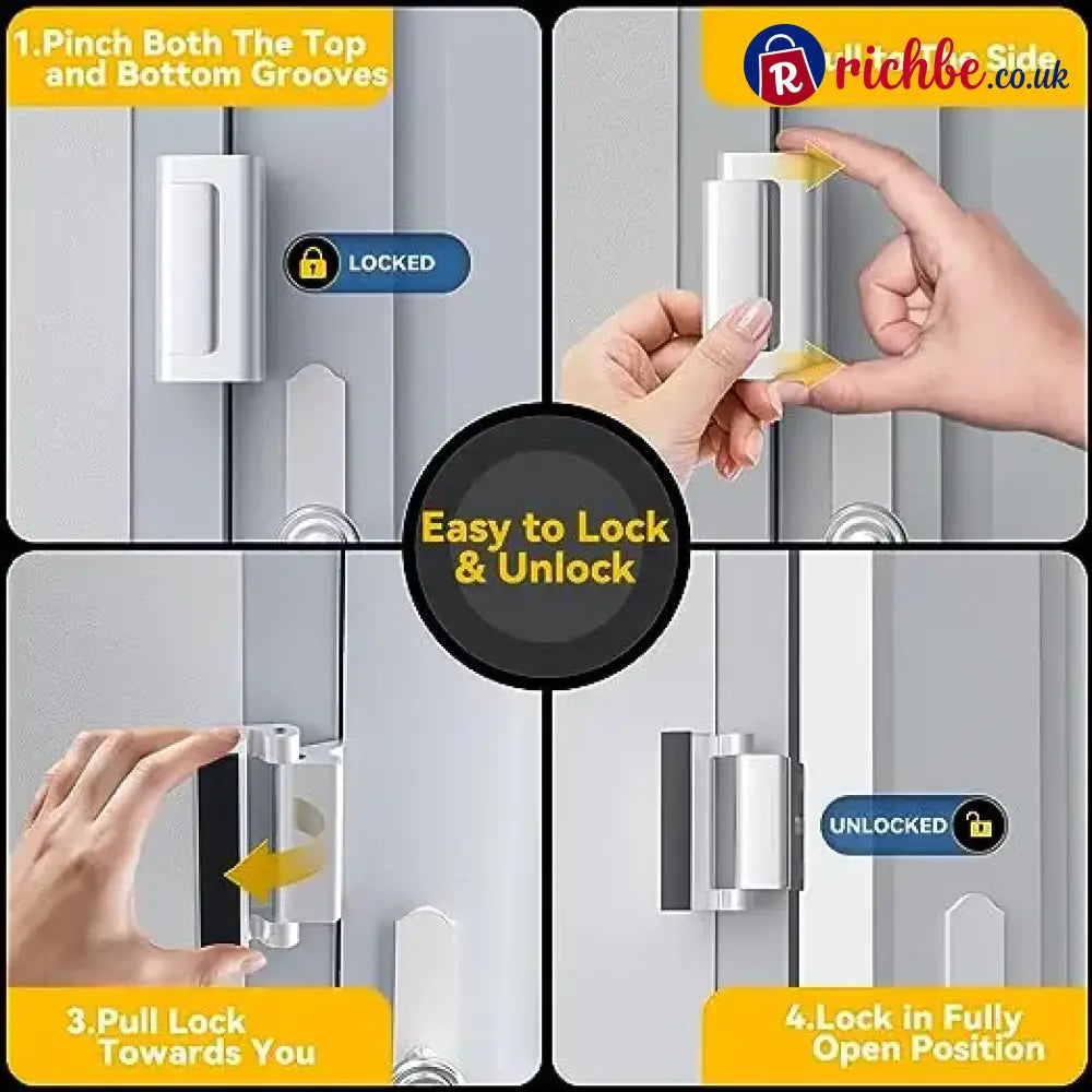 2 Pack Home Security Door Reinforcement Lock – Withstands 800 lbs Heavy Duty Inward Swinging Door Lock Childproof &