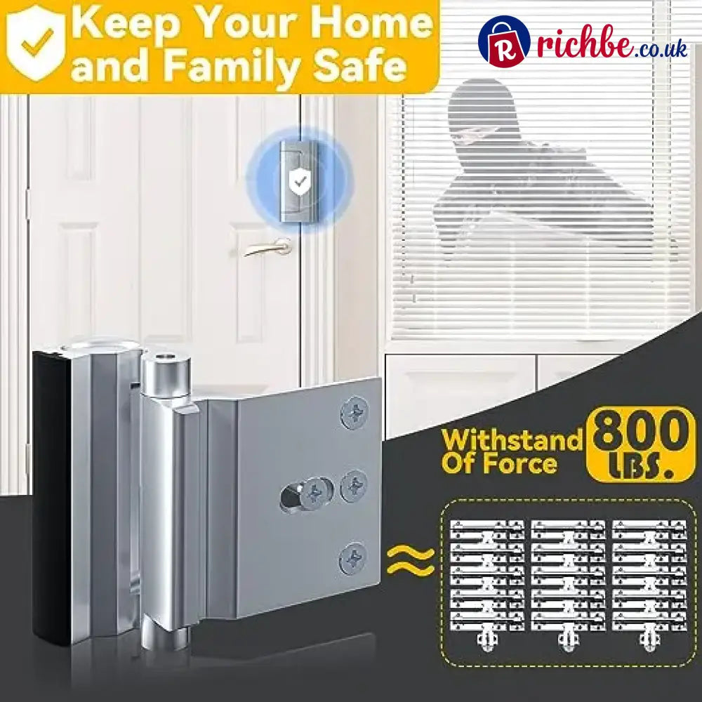 2 Pack Home Security Door Reinforcement Lock – Withstands 800 lbs Heavy Duty Inward Swinging Door Lock Childproof &
