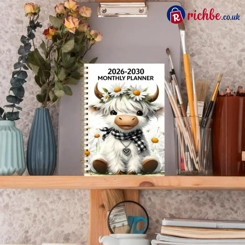 🐮 2026–2030 Monthly Planner ✨ Cute Highland Cow 5-Year Calendar | Large Monthly Blocks for Long-Term Planning