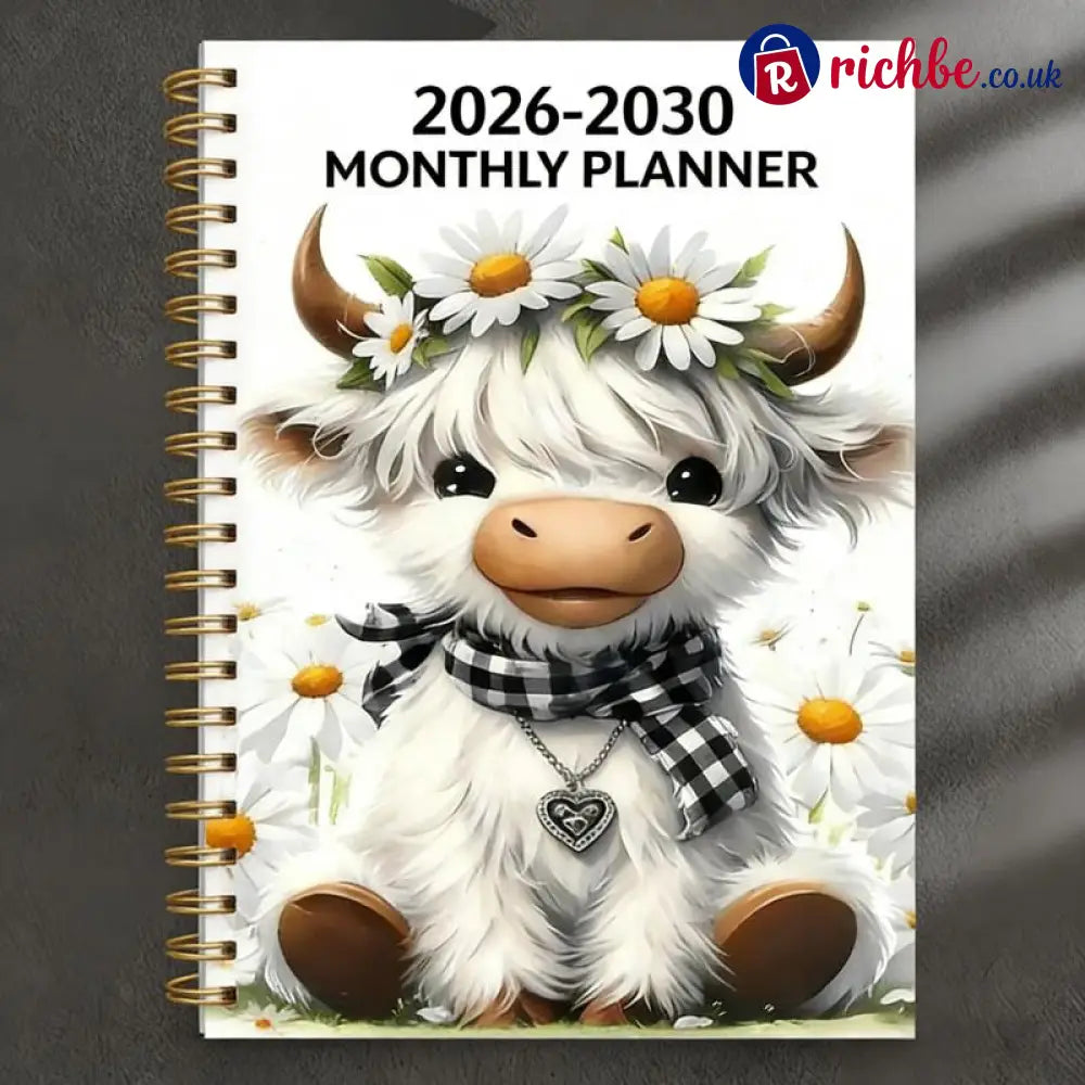 🐮 2026–2030 Monthly Planner ✨ Cute Highland Cow 5-Year Calendar | Large Monthly Blocks for Long-Term Planning