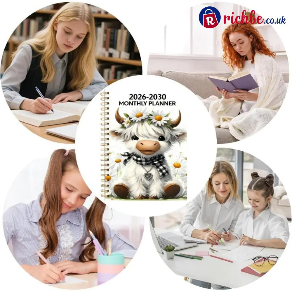 🐮 2026–2030 Monthly Planner ✨ Cute Highland Cow 5-Year Calendar | Large Monthly Blocks for Long-Term Planning