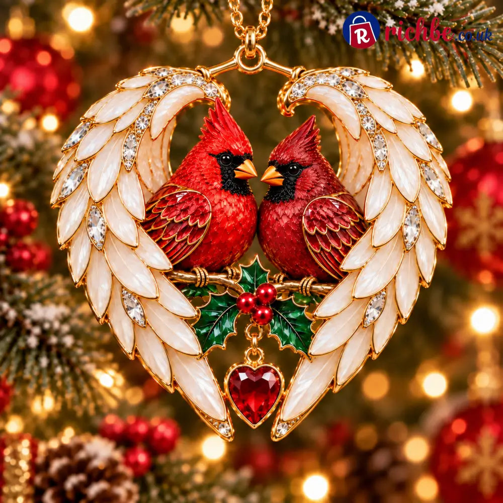 ❤️2026 Angel Wing Heart Christmas Ornaments - Cardinal Pair & Holly ❤️