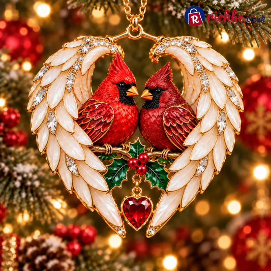 ❤️2026 Angel Wing Heart Christmas Ornaments - Cardinal Pair & Holly ❤️