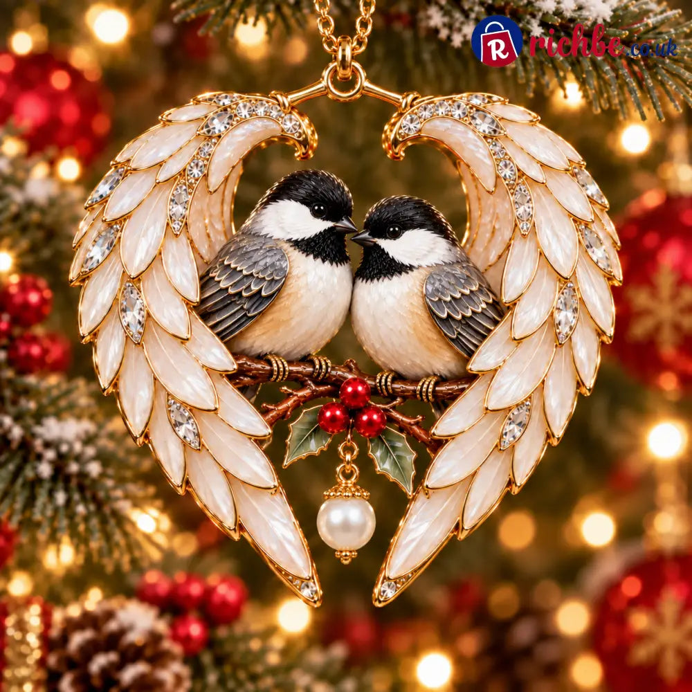 ❤️2026 Angel Wing Heart Christmas Ornaments - Chickadee Pair & Pearl 🤍