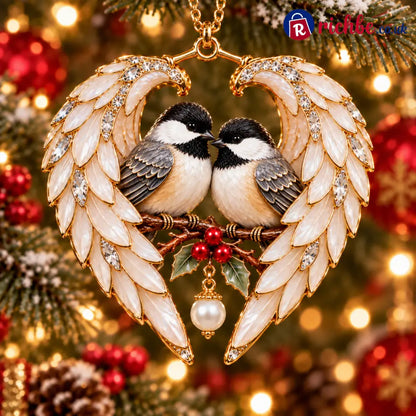 ❤️2026 Angel Wing Heart Christmas Ornaments - Chickadee Pair & Pearl 🤍