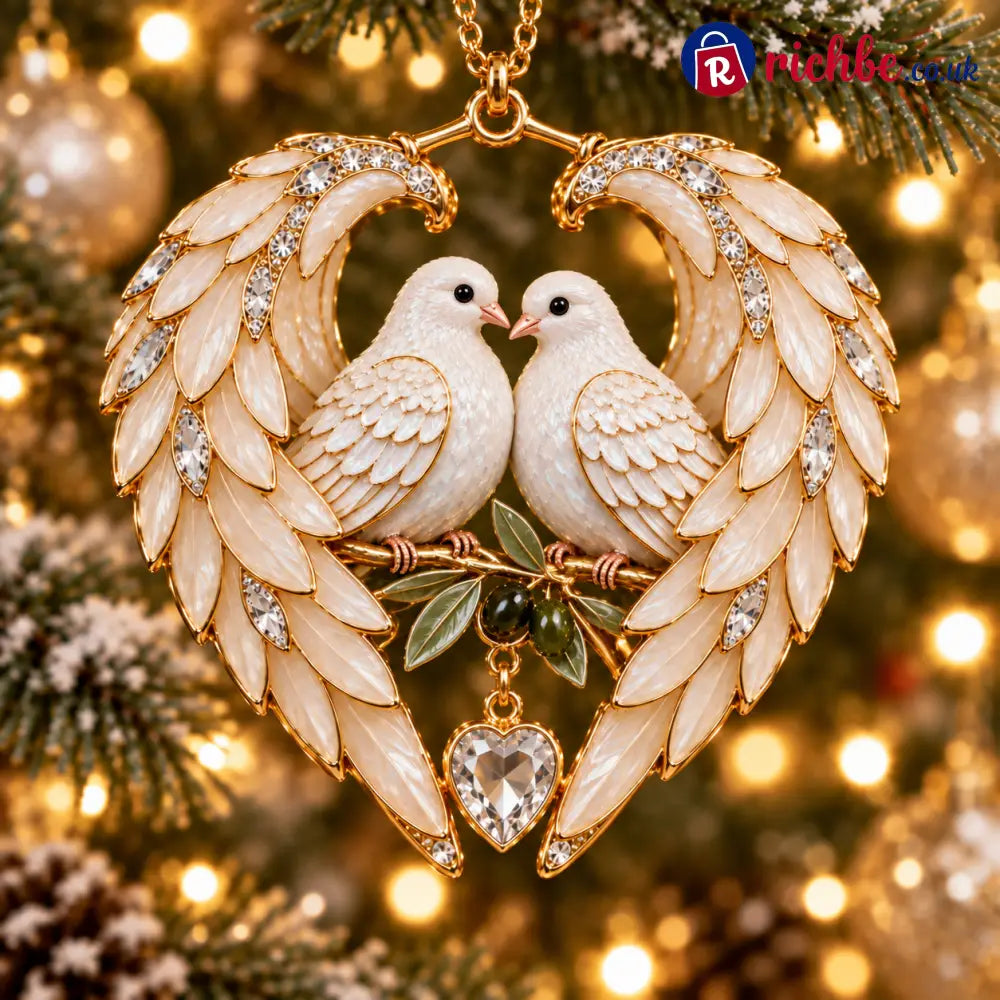 ❤️2026 Angel Wing Heart Christmas Ornaments - Dove Pair & Olive Branch 🕊️