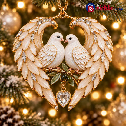 ❤️2026 Angel Wing Heart Christmas Ornaments - Dove Pair & Olive Branch 🕊️